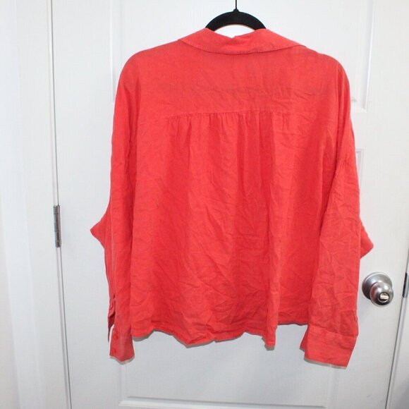 Y.F.B Button Down Twisted Front Long Sleeve Shirt Orange Medium Dolman Sleeve - Picture 3 of 3